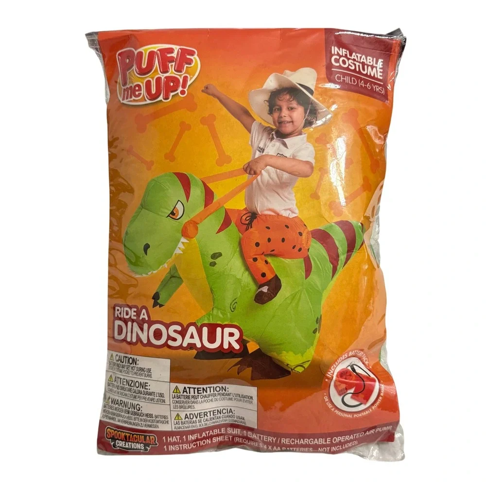 Spooktacular Creations Inflatable Dinosaur Costume Kids 4-6 Green T-Rex New
